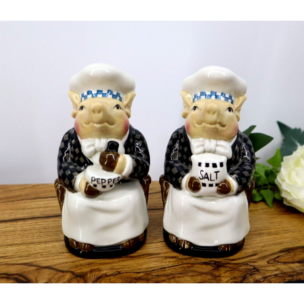 Department 56 Jam Bon Pig Salt & Pepper Shakers Black White 5" Tall Vintage